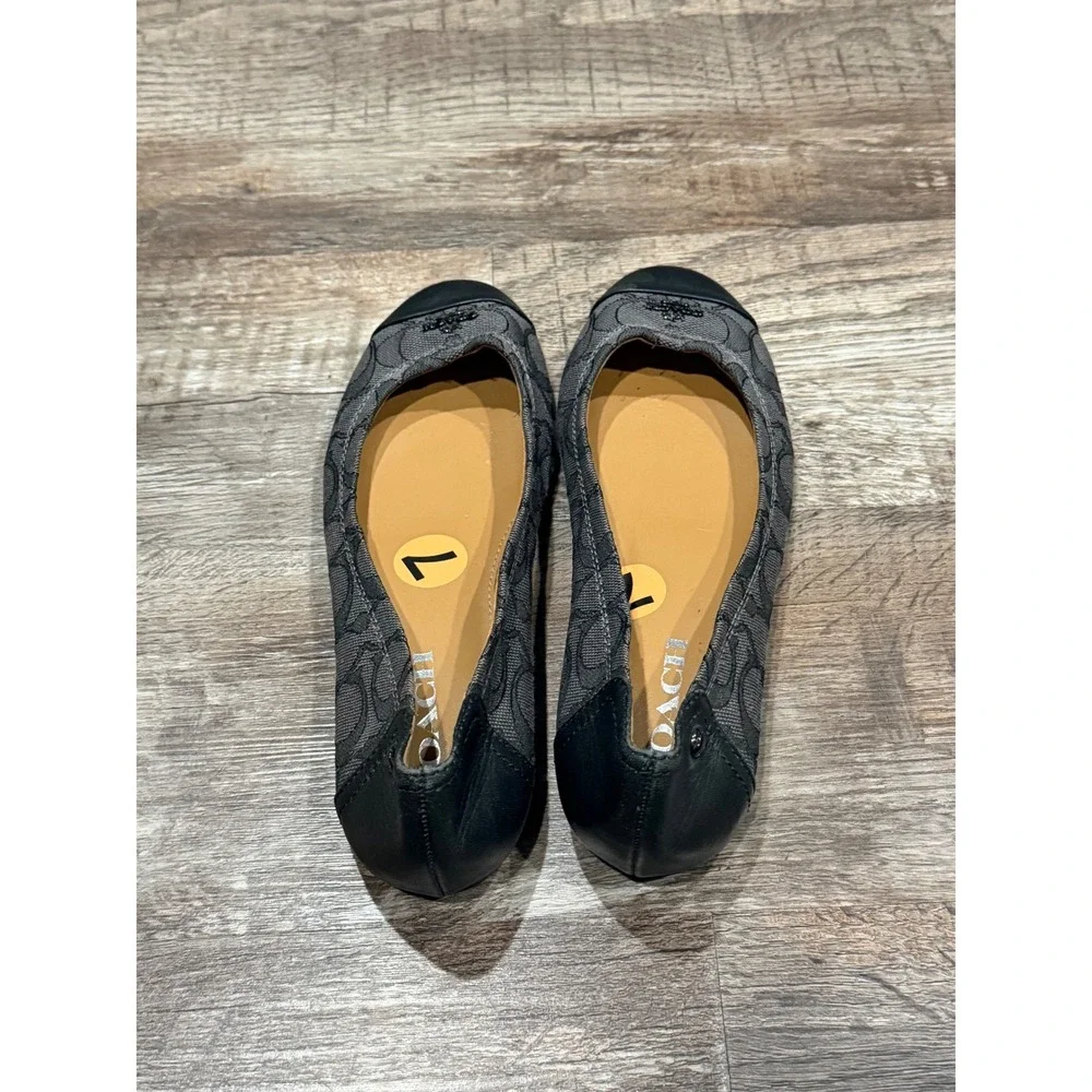 Coach Signature Jacquard Ballet Flats Black Charcoal Leather Trim Size 7